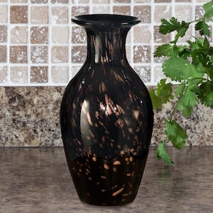 9 in. Black Novila Hand Blown Art Pot Glass Vase