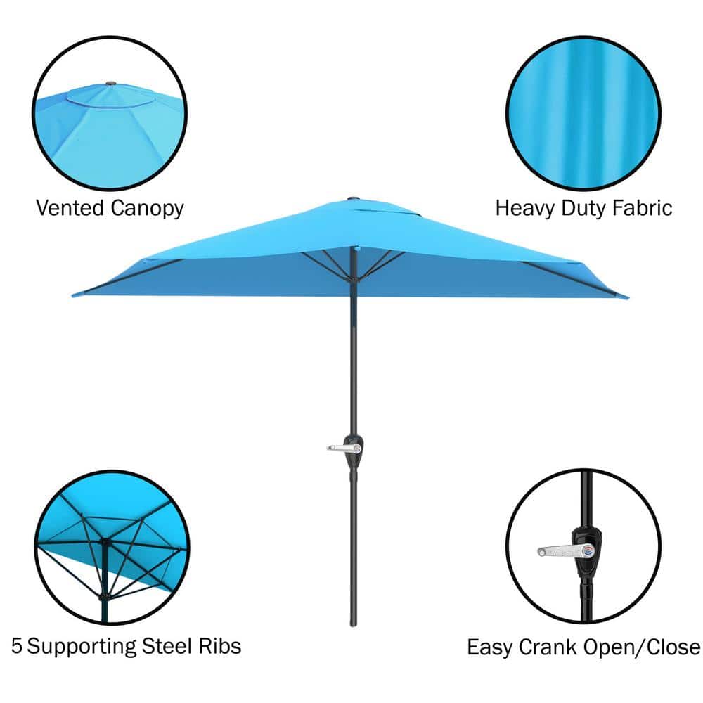 Brilliant Blue Steel Half Market Patio Umbrella with Base