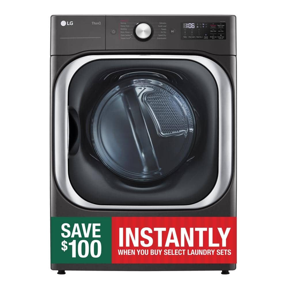 LG 9.0 CU. Ft. Vented Stackable Gas Dryer in Black Steel with TurboSteam and Sensor Dry Technology