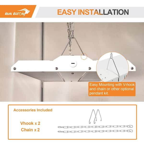 RUN BISON 2 ft. 220-Watt 29700 Lumens Integrated LED Dimmable White Linear High Bay Light With Adjustable Panel, 5000K (4-PACK)