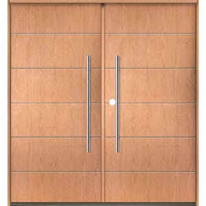 TETON Modern Faux Pivot 72 in. x 80 in. Right-Active/Inswing Solid Panel Teak Stain Double Fiberglass Prehung Front Door