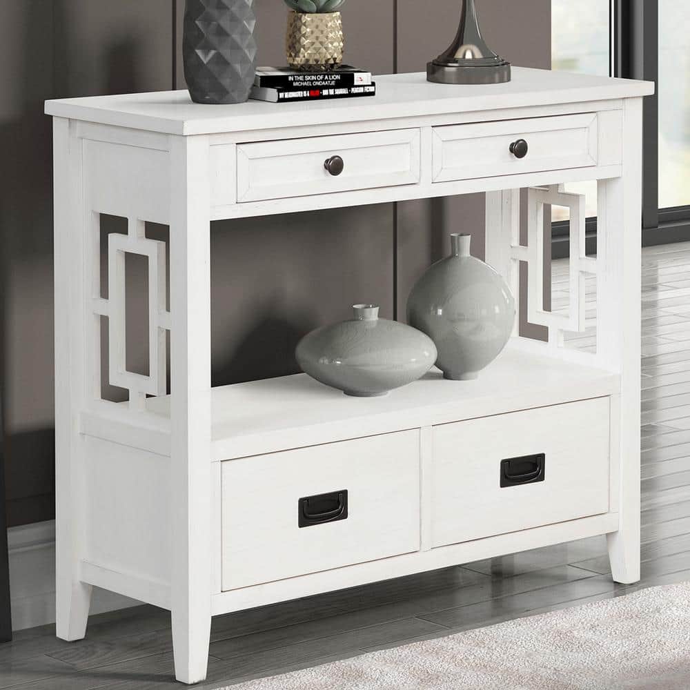 CSC DECOR INC Retro Style White Solid Wood 36 in. Sideboard