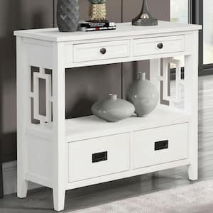Retro Style White Solid Wood 36 in. Sideboard Console Table Sofa Table, Entryway Table with 4-Drawers and Storage Shelf