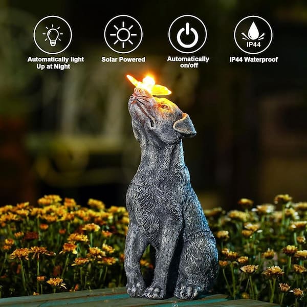 Cubilan Dog Statue with Solar Powered Butterfly-Great Outdoor