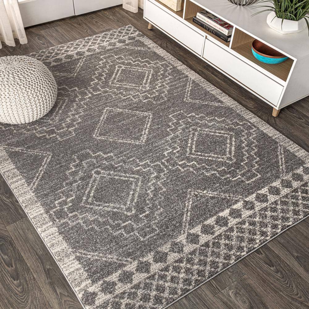 Reversible Geometric Gray Synthetic 3x5 Area Rug
