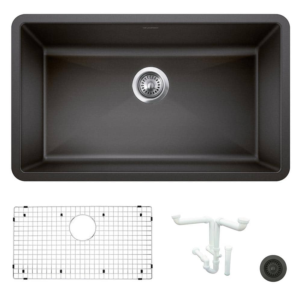 Precis 32 in. Undermount Single Bowl Anthracite Granite Composite Kitchen S