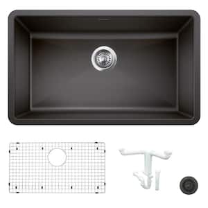 Precis 32 in. Undermount Single Bowl Anthracite Granite Composite Kitchen Sink Kit with Accessories