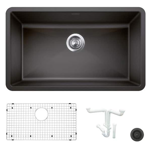 Blanco Precis 32 in. Undermount Single Bowl Anthracite Granite Composite Kitchen Sink Kit with Accessories