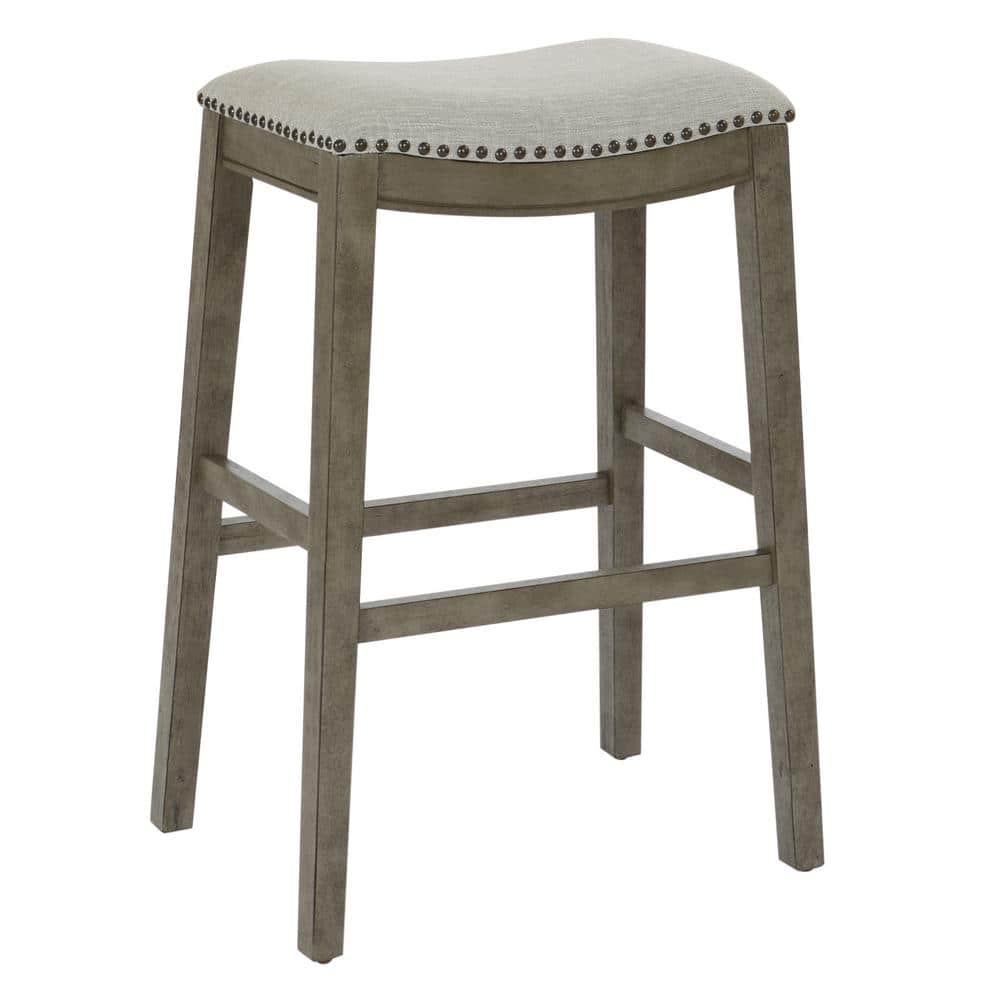 Gray Adjustable Backless Saddle Style Wood and Metal Bar Stool
