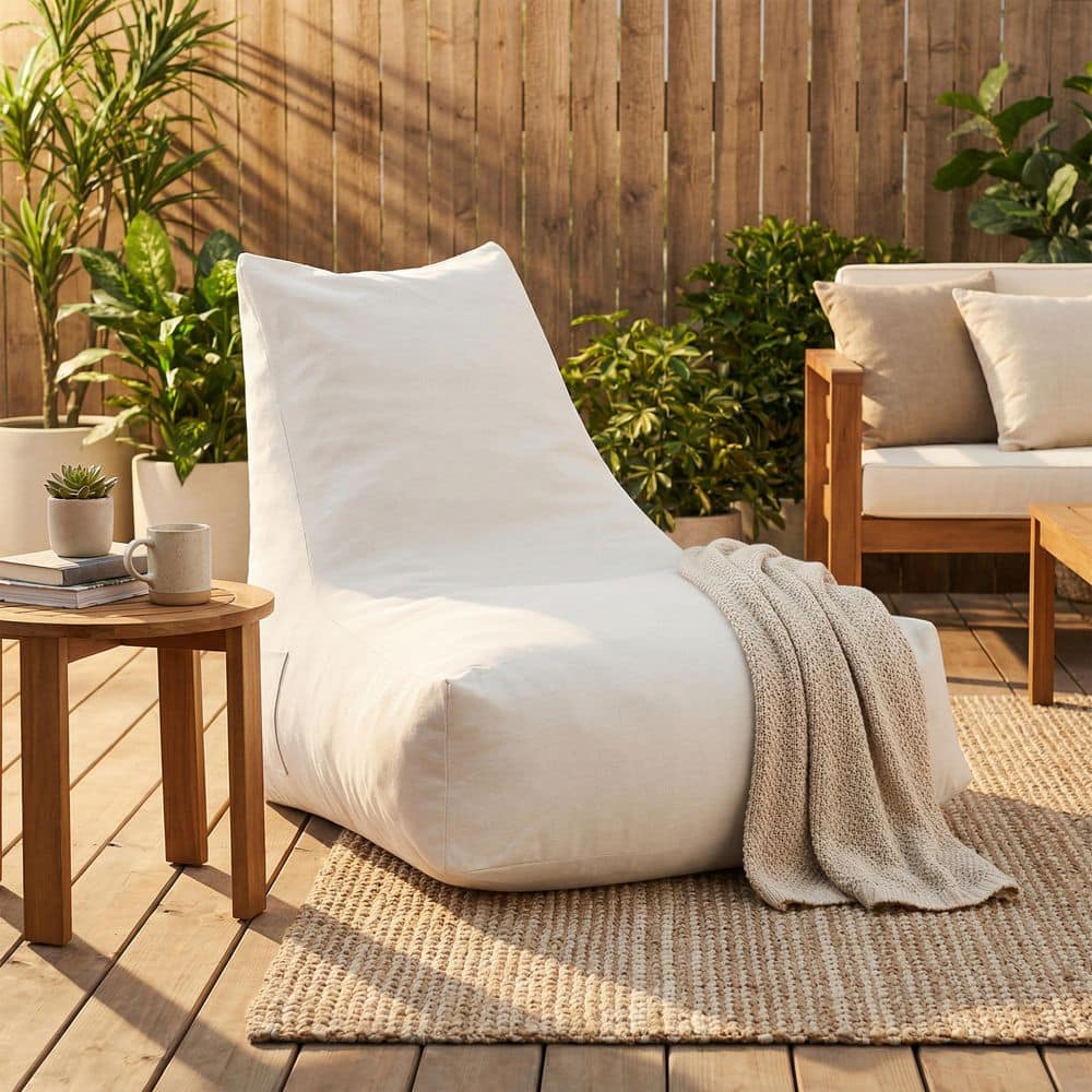 Morlen Modern Beige Olefin Fabric Plastic Patio Bean Bag Outdoor Lounge Chair with Side Pocket price history on PriceWatchPro