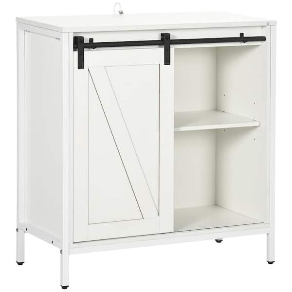 HOMCOM White Wood 31.5 in. H Storage Cabinet Sideboard with Adjustable Shelf