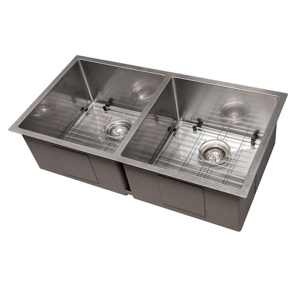 36 in. Anton Undermount Double Bowl Satin Stainless Steel Kitchen Sink with Bottom Grid