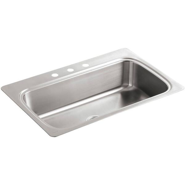 KOHLER Verse Drop-In Stainless Steel 33 in. 3-Hole Single Basin Kitchen Sink