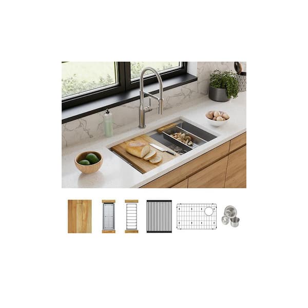 Elkay Crosstown Workstation 31.5 in. Undermount Single Bowl 16 Gauge Stainless Steel Sinks with Bottom Grids,Mounting Hardware