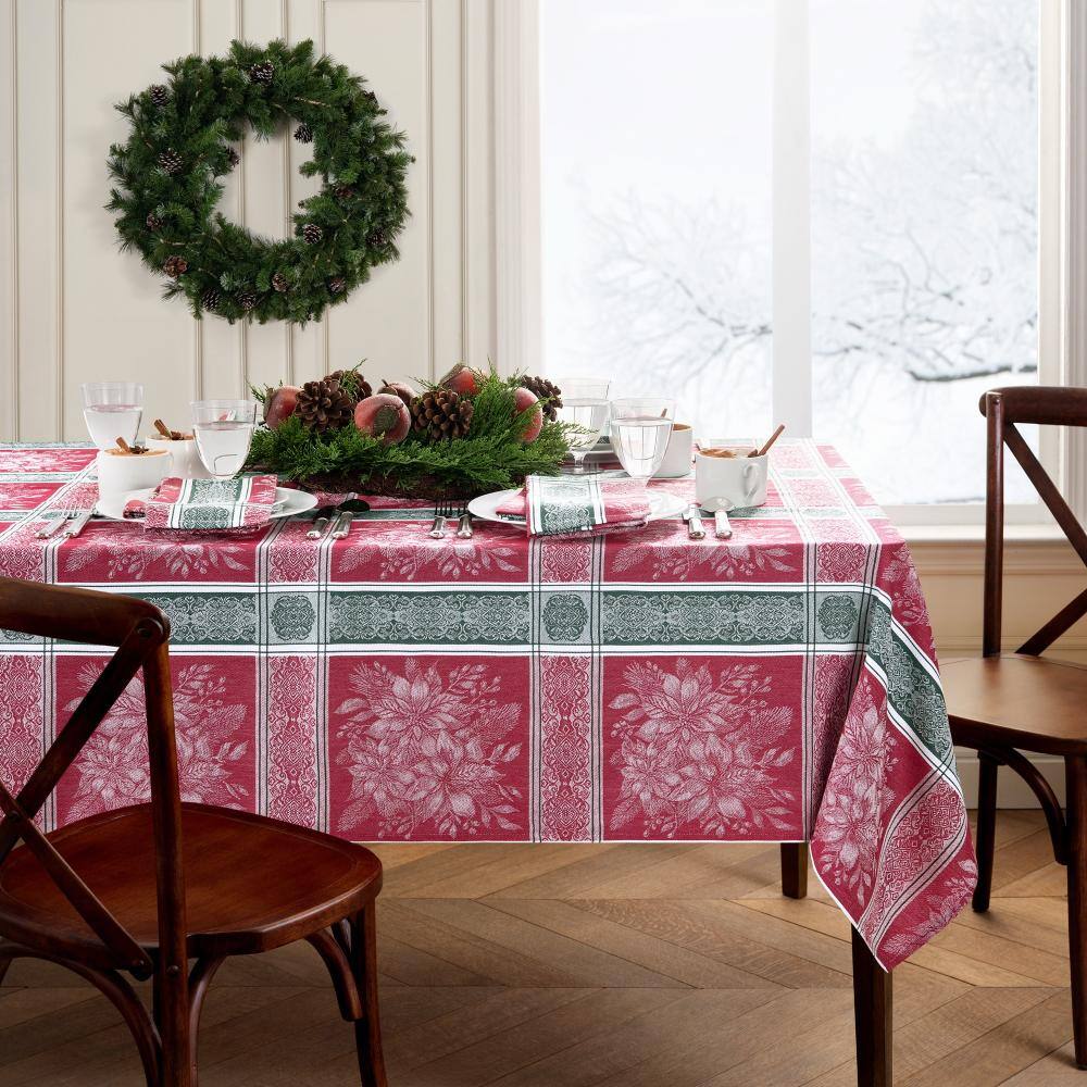"Poinsettia Plaid Jacquard Plaid Tablecloth, Multicolor - 52""W x 70""L" price history on PriceWatchPro