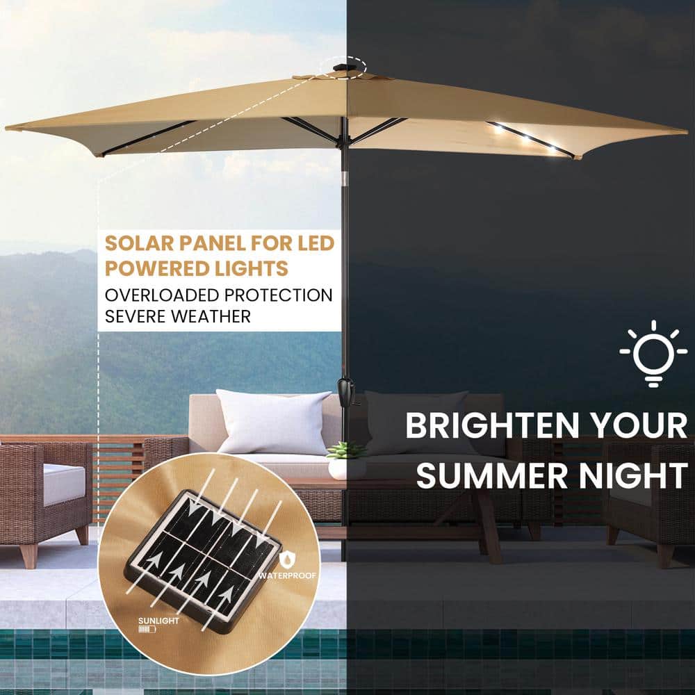 Nude Rectangular Steel Outdoor Umbrella with Solar LED Lights
