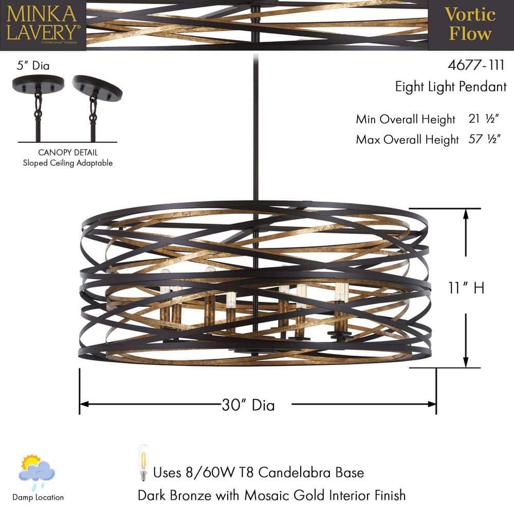 Vortic Flow Dark Bronze and Mosaic Gold 8-Light Contemporary Pendant