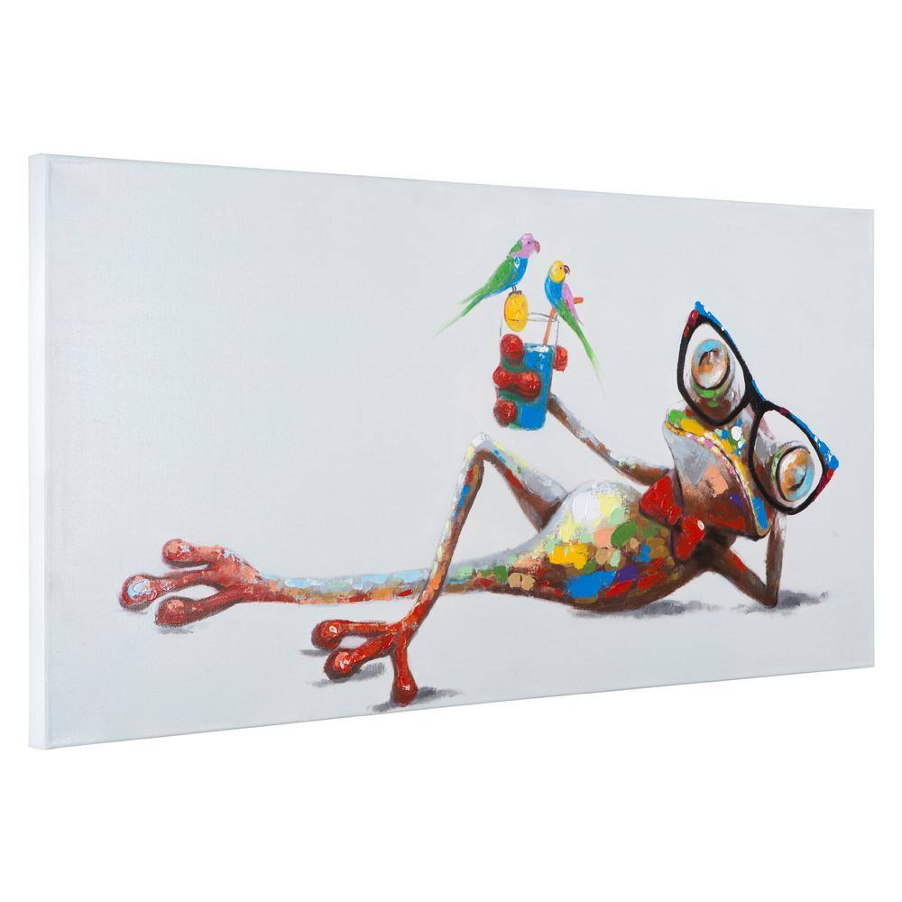 Colorful Frog and Birds Relaxing on Canvas Wall Art, 48"x24"