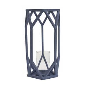 14 in. Candle Lantern with Glass Chimney, Dusty Blue