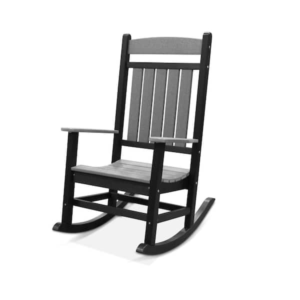 DUROGREEN Classic Rocker Black and Driftwood Gray Recycled Plastic Outdoor Rocking Chair