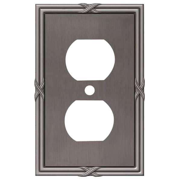 AMERELLE Ribbon and Reed 1 Gang Duplex Metal Wall Plate - Antique Nickel