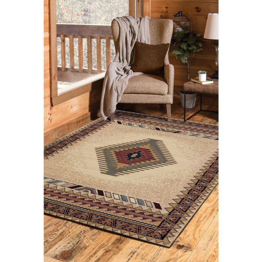 Manhattan Cream Rectangular Easy-Care Synthetic Area Rug, 5'3" x 7'6"