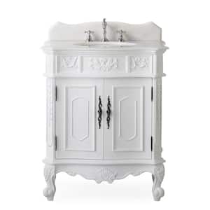 Old Timer 30.75 in. W x 20.5 in D. x 36.5 in. H White marble Top in Antique white With Undermount porcelain Sink Vanity