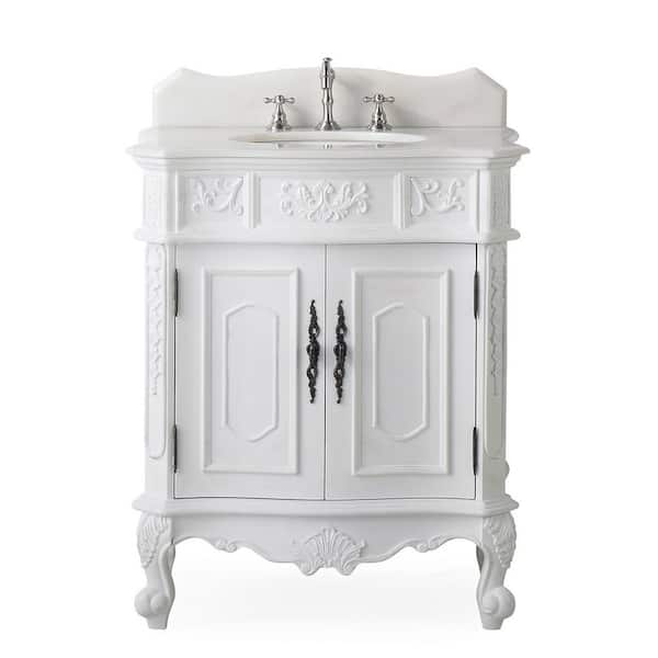 Unbranded Old Timer 30.75 in. W x 20.5 in D. x 36.5 in. H White marble Top in Antique white With Undermount porcelain Sink Vanity