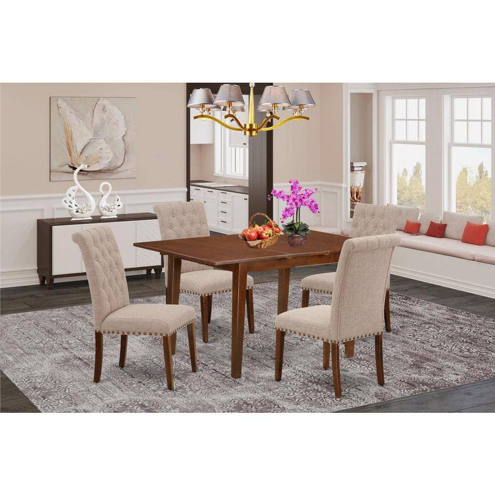5-Piece Mahogany Finish Solid Wood Top - Rectangular Dining Room Set with Butterfly Leaf - Seats 4