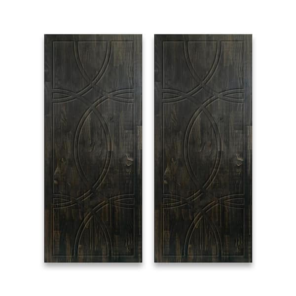CALHOME 72 in. x 84 in. Hollow Core Charcoal Black Stained Pine Wood Interior Double Sliding Closet Doors