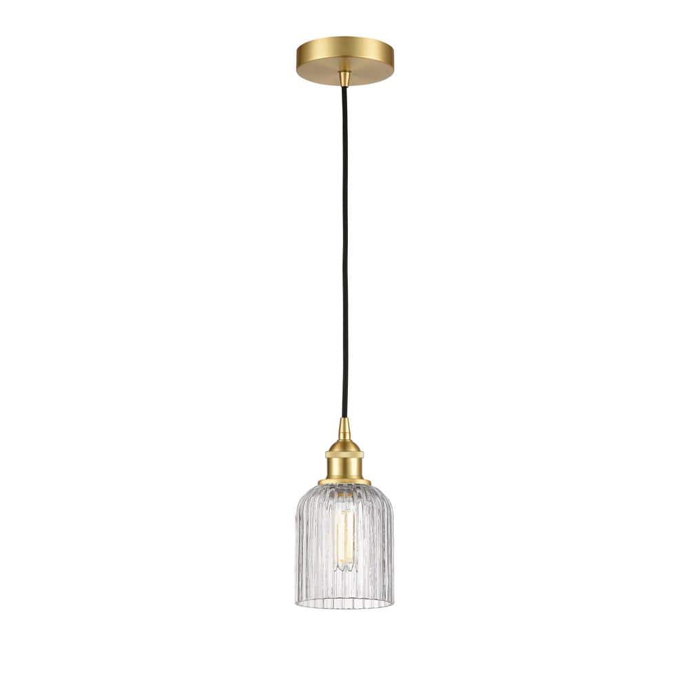 Bridal Veil 100-Watt 1-Light Satin Gold Shaded Mini Pendant Light with Clear Glass Shade price history on PriceWatchPro