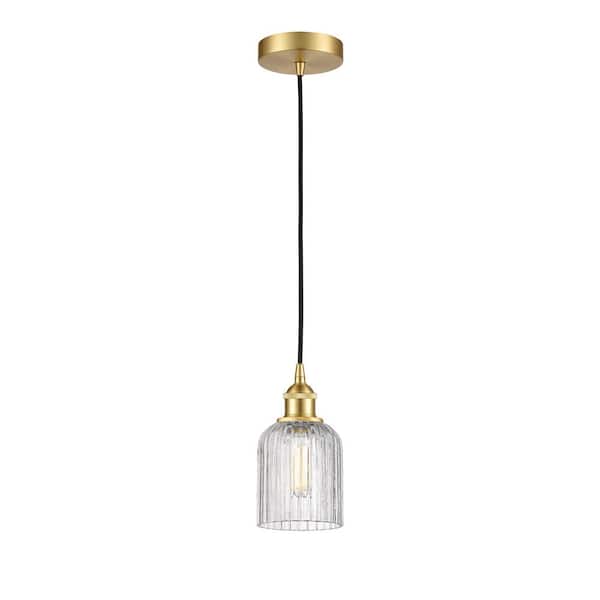 Bridal Veil 100-Watt 1-Light Satin Gold Shaded Mini Pendant Light with Clear Glass Shade