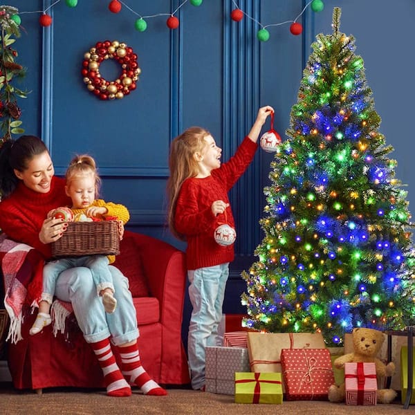6 ft. Pre-Lit Hinged Artificial Tree Artificial Christmas Tree with Metal Stand LED Lights