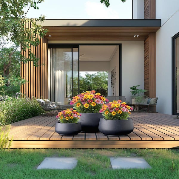 13 in. 17.5 in. 22.5 in. Granite Gray(Enhanced Core) Concrete Round Planter / Pot with Drainage Holes (3-Pack)