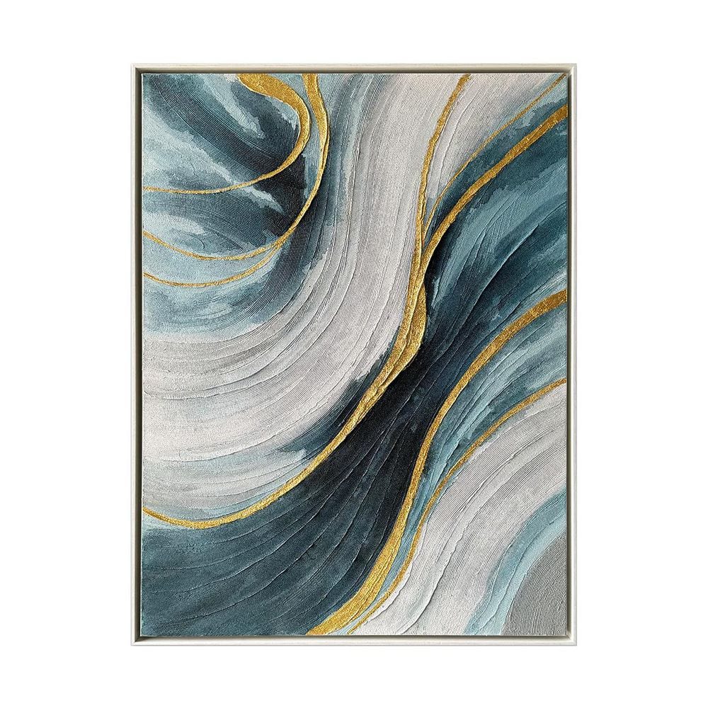 Tranquility Framed Abstract Wall Art Print Hand Painted 48 in. x 36 in.