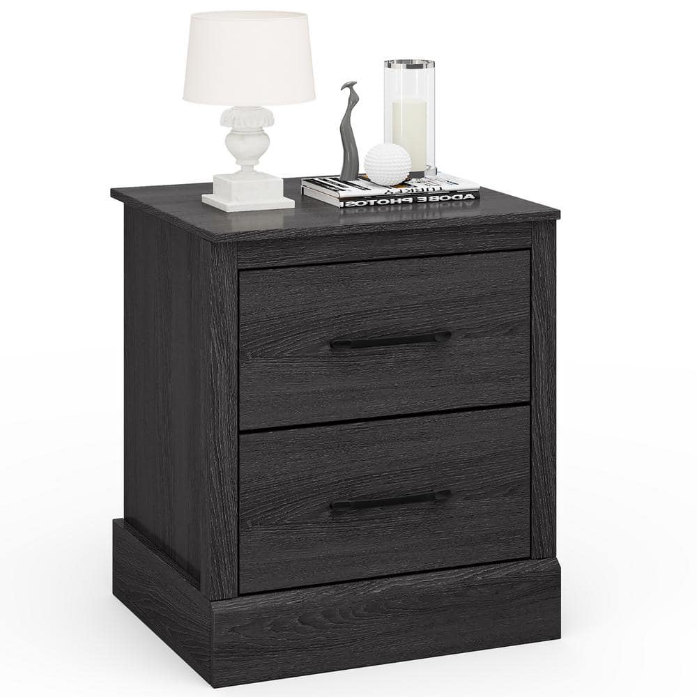 Costway Dark Grey Oak 2Drawer Nightstand Bedside Table Compact Sofa