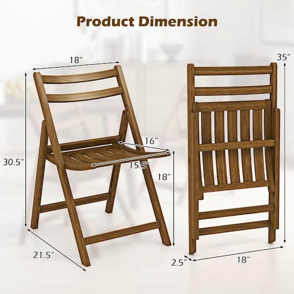Costway Walnut Folding Dining Chair with Rubber Wood Frame Slatted