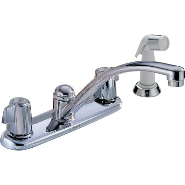 Delta Classic 2-Handle Standard Kitchen Faucet with Side Sprayer and Blade Lever in Chrome