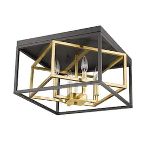 Laura 16 in. 4-Light Black and Gold Flush Mount