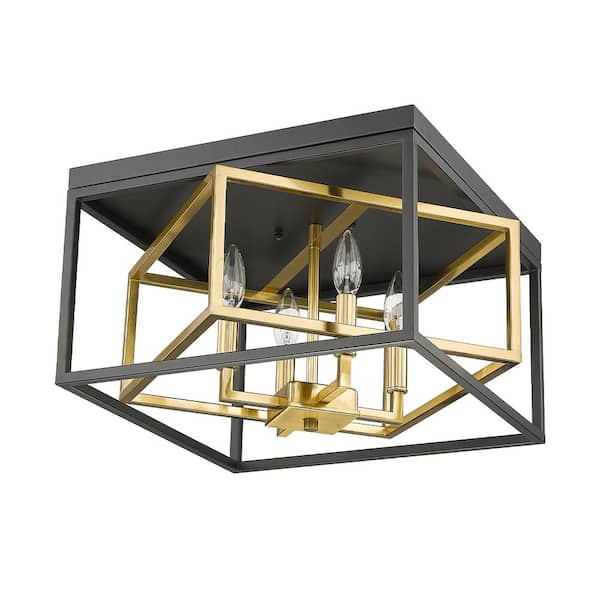 Unbranded Laura 16 in. 4-Light Black and Gold Flush Mount