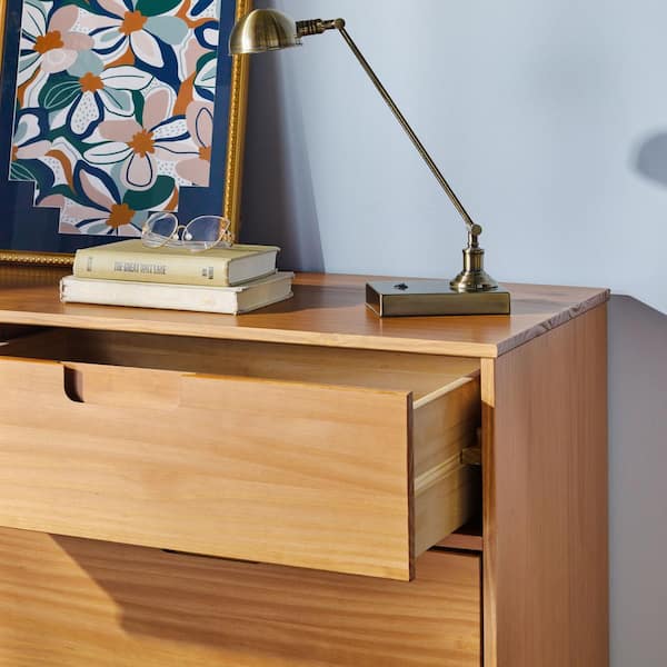 Sloane Mid-Century Modern Caramel 6-Drawer 52 in. Solid Wood Dresser
