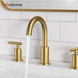 8 in. Widespread Double Handle High-Arc Bathroom Faucet with Metal Pop-up Drain 3-Hole Rust Resist in Gold