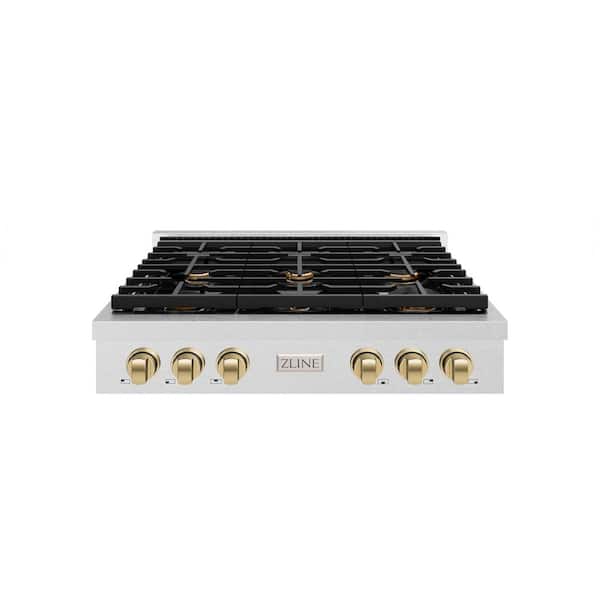 Autograph Edition Paramount 36 in. 6-Burner Porcelain Cooktop in Fingerprint Resistant Steel/Champagne Bronze Accents