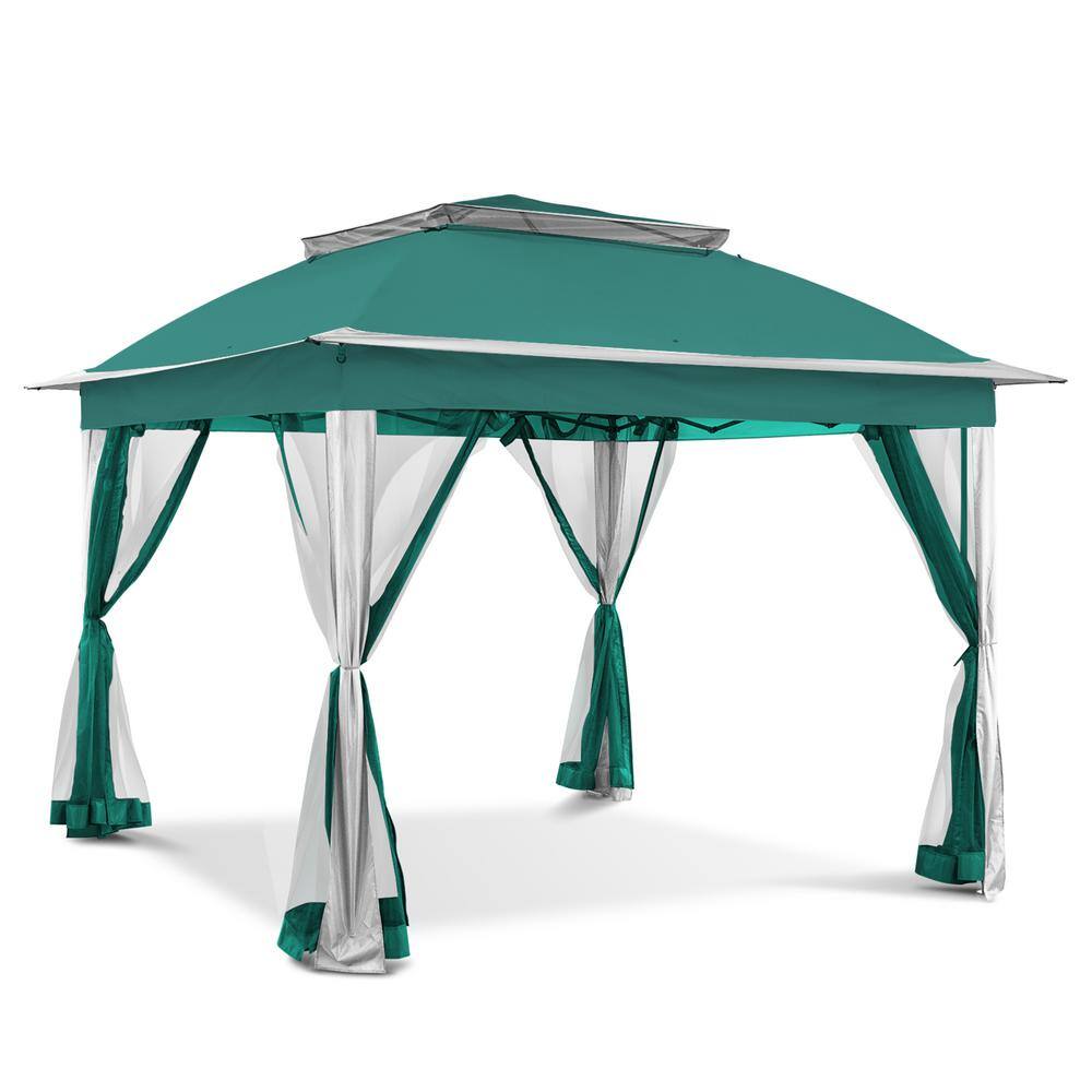 JOYSIDE 11 ft. x 11 ft. Green Steel Pop-Up Gazebo with Mosquito Netting ...