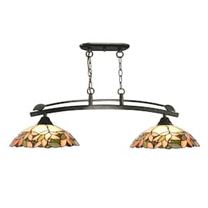 Argento 1 -Light 50 in. Dark Bronze Island Fixture Pendant with Hand Rolled Art Glass Shade