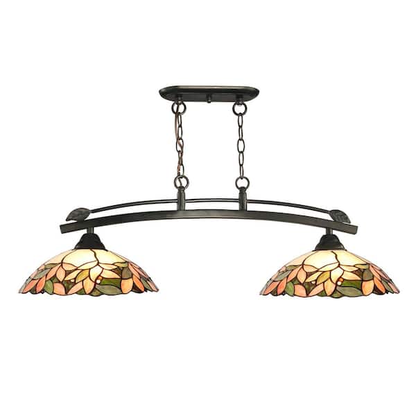 Dale Tiffany Argento 1 -Light 50 in. Dark Bronze Island Fixture Pendant with Hand Rolled Art Glass Shade
