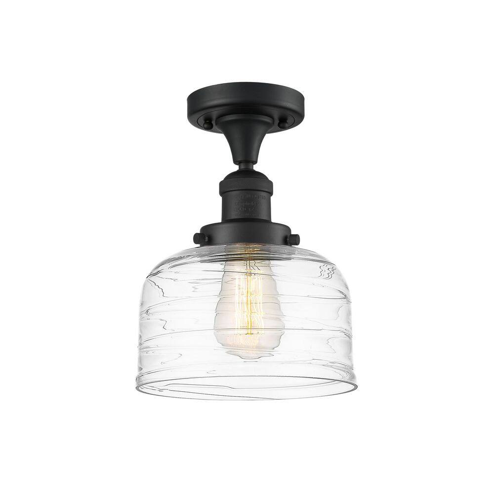 Bell 8 in. 1-Light Matte Black Industrial Semi-Flush Mount with Clear Glass Shade price history on PriceWatchPro