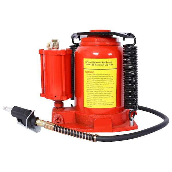 Amucolo 32 Ton Red All Welded Bottle Jack Air Hydraulic Bottle Jack, 10-16.3 in. Lifting Range, Manual Handle and Air Pump