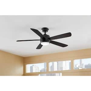 Averly 52 in. Indoor Matte Black Ceiling Fan with Adjustable White Integrated LED with Remote Control Included