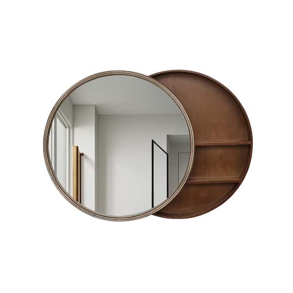 Avex Brown 23.62 in. W x 23.62 in. H Sliding Round Wooden Medicine Cabinet with Mirror